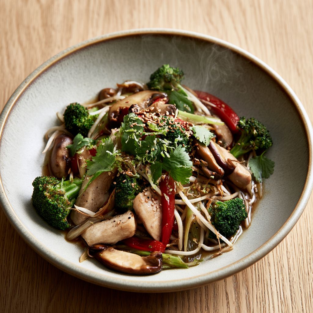 Aziatische kipwok met knapperige groenten & gember-limoensaus