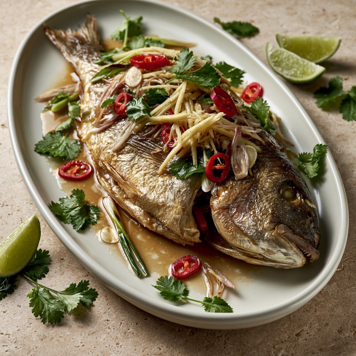 Oven-Baked Sea Bream with Ginger, Garlic, and Chili