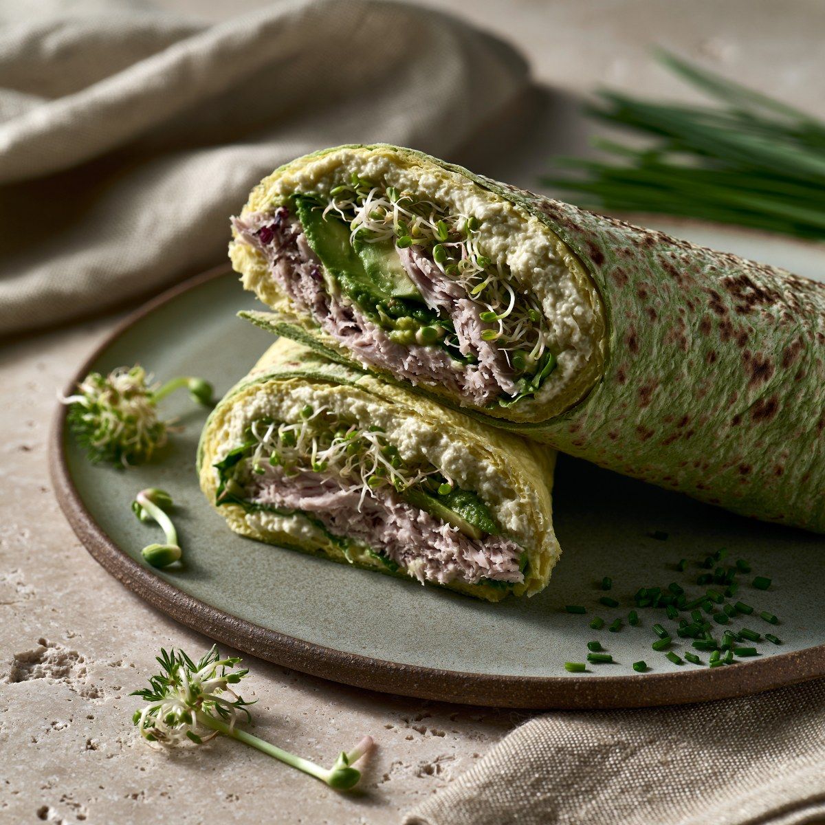 Eiwrap met cottage cheese, kalkoen & avocado