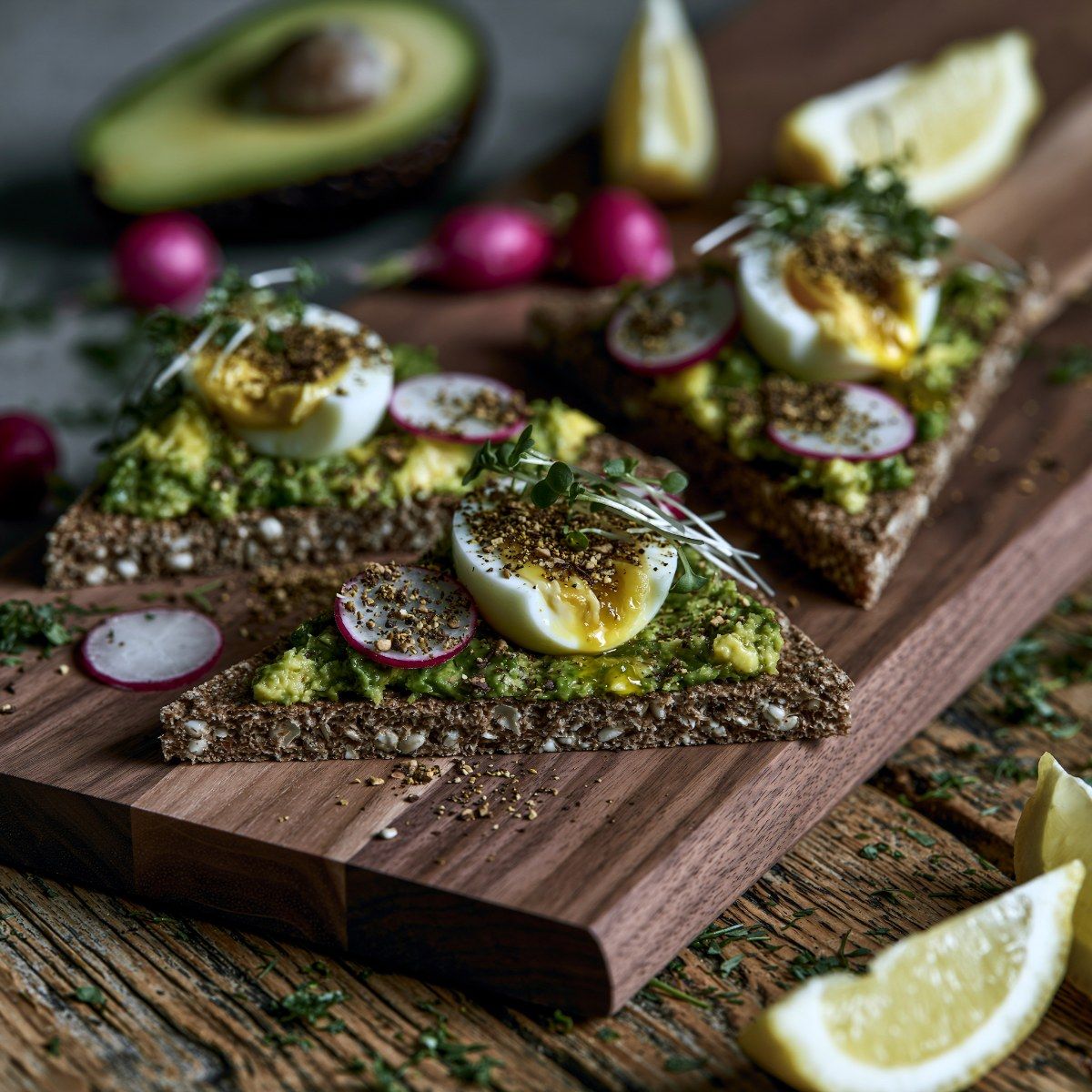 Whole Wheat Crackers with Avocado, Soft-Boiled Egg & Radish