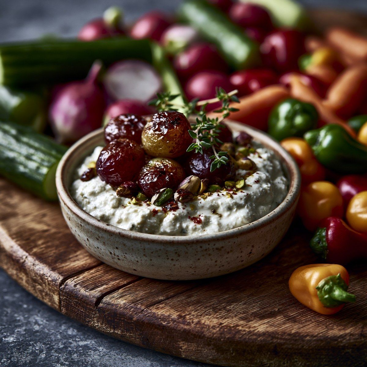Whipped Feta with Roasted Grapes & Pistachios